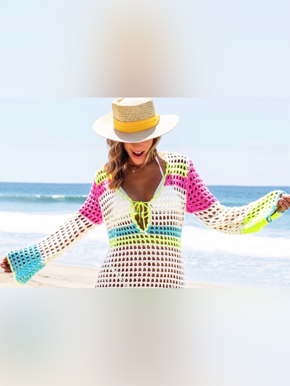 Popvil Color Contrast Patchwork Cover-Ups - Picture 3 of 9